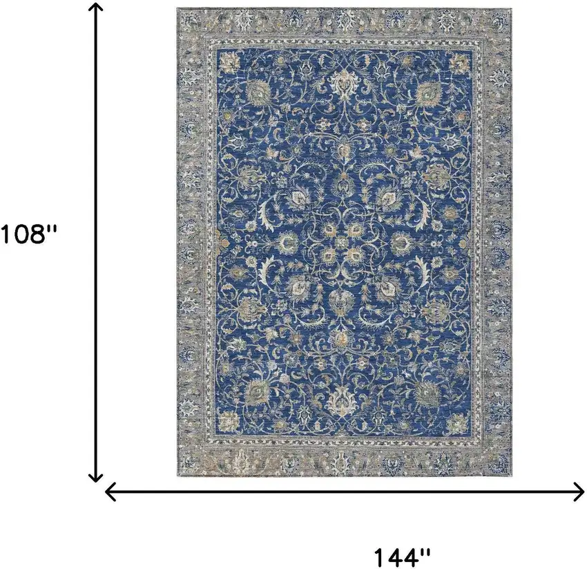 Navy Blue And Ivory Botanical Leaves Washable Indoor Outdoor Area Rug Photo 6