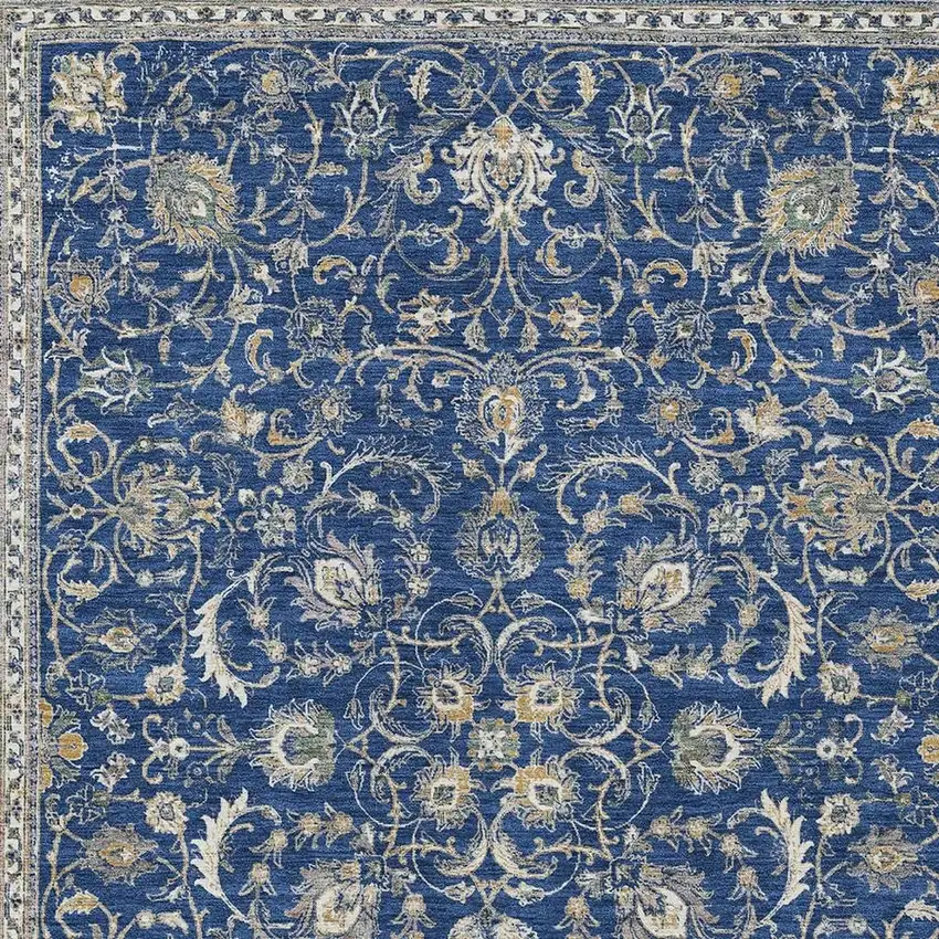 Navy Blue And Ivory Botanical Leaves Washable Indoor Outdoor Area Rug Photo 2