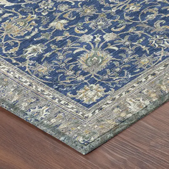 Navy Blue And Ivory Botanical Leaves Washable Indoor Outdoor Area Rug Photo 4