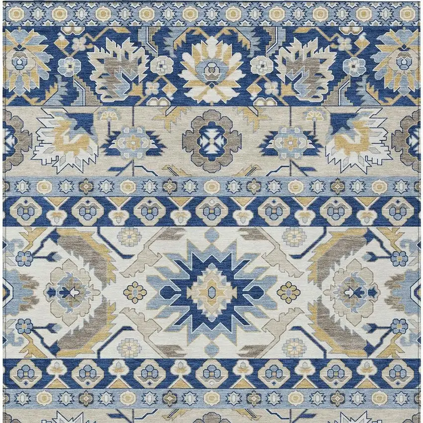 Navy Blue And Ivory Cactus Washable Indoor Outdoor Area Rug Photo 3