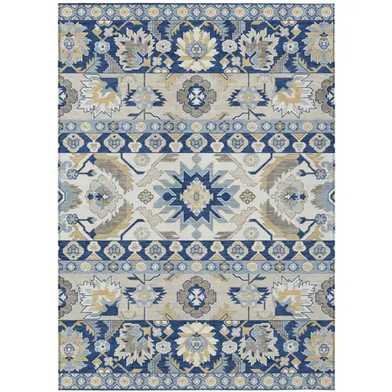 Navy Blue And Ivory Cactus Washable Indoor Outdoor Area Rug Photo 1
