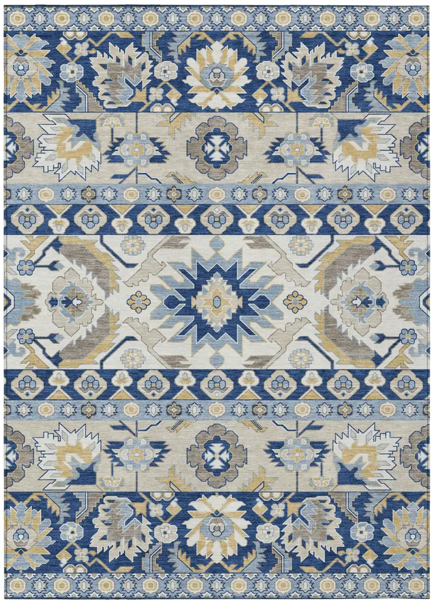 Navy Blue And Ivory Cactus Washable Indoor Outdoor Area Rug Photo 1