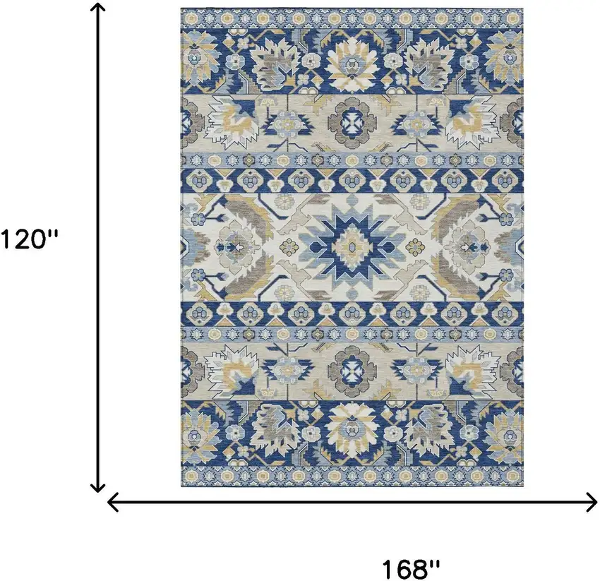 Navy Blue And Ivory Cactus Washable Indoor Outdoor Area Rug Photo 6