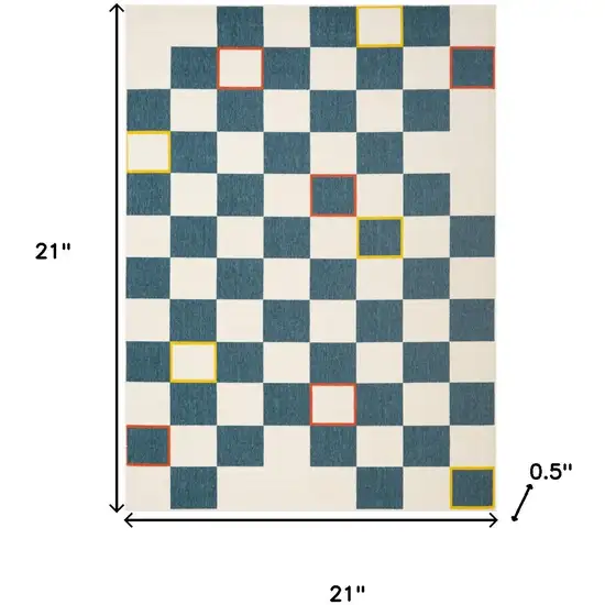 Navy Blue And Ivory Checkered Square Rug Photo 3