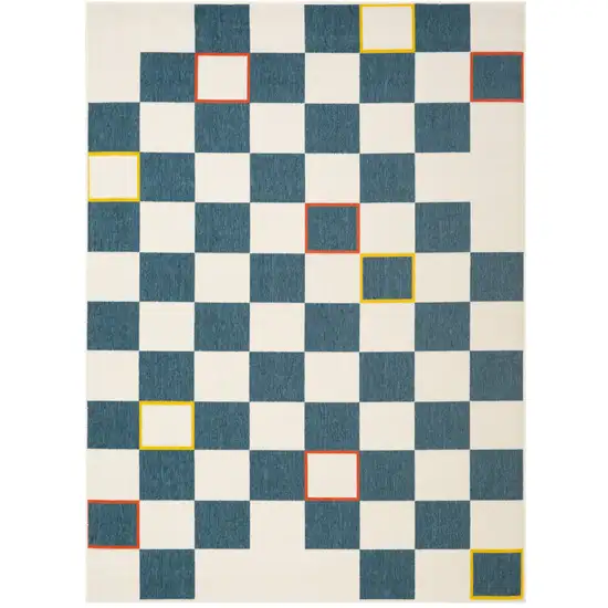Navy Blue And Ivory Checkered Square Rug Photo 2