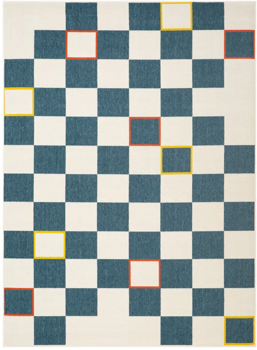 Navy Blue And Ivory Checkered Square Rug Photo 2