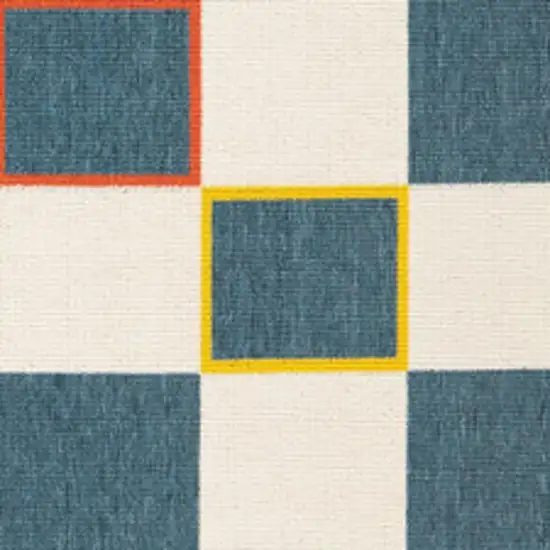 Navy Blue And Ivory Checkered Square Rug Photo 5