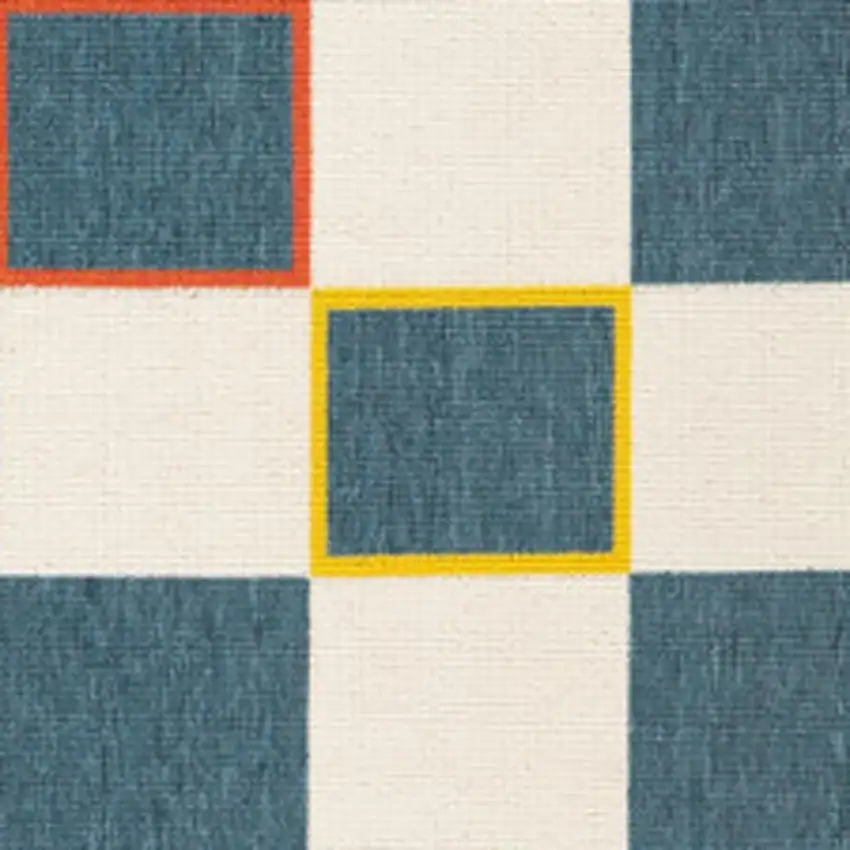 Navy Blue And Ivory Checkered Square Rug Photo 5