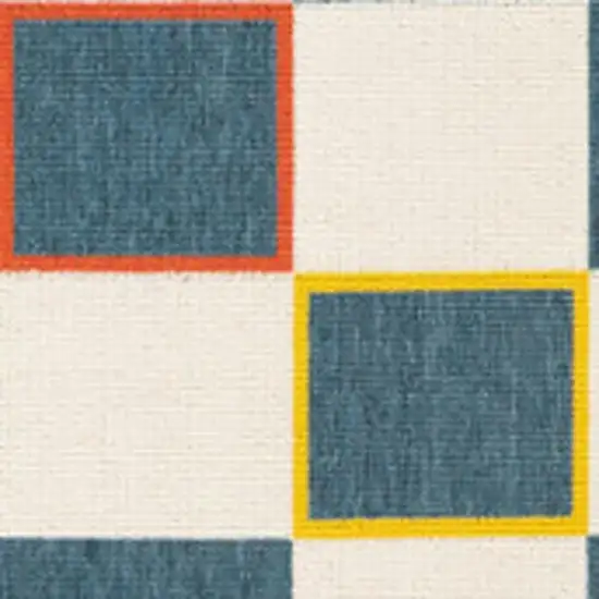 Navy Blue And Ivory Checkered Square Rug Photo 4