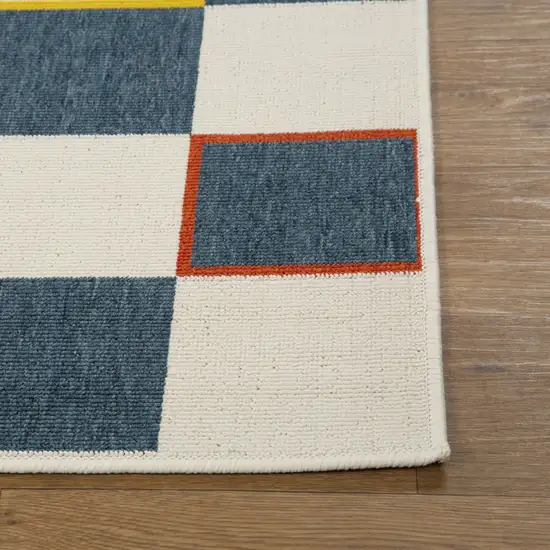 Navy Blue And Ivory Checkered Square Rug Photo 7