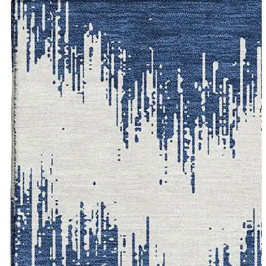 Navy Blue And Ivory Chevron Washable Area Rug With UV Protection Photo 3