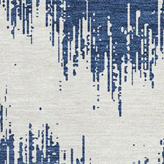 Navy Blue And Ivory Chevron Washable Area Rug With UV Protection Photo 3