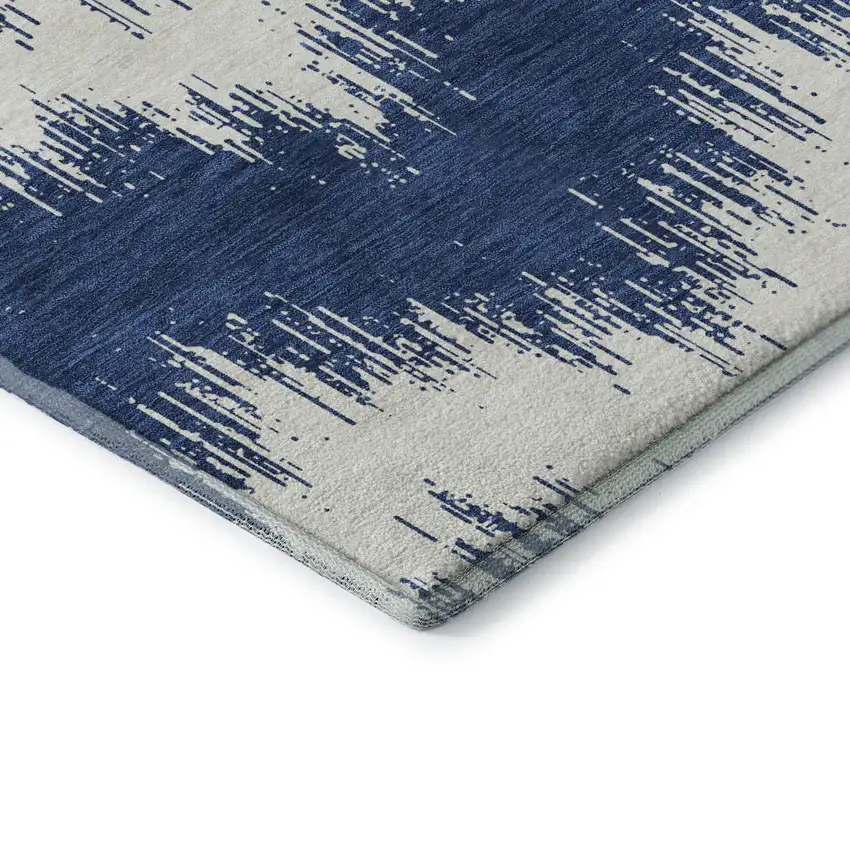 Navy Blue And Ivory Chevron Washable Area Rug With UV Protection Photo 8