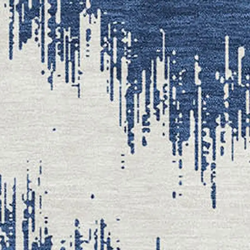 Navy Blue And Ivory Chevron Washable Area Rug With UV Protection Photo 3