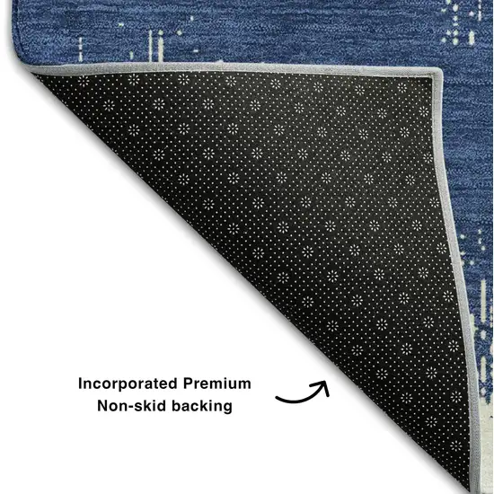 Navy Blue And Ivory Chevron Washable Area Rug With UV Protection Photo 7