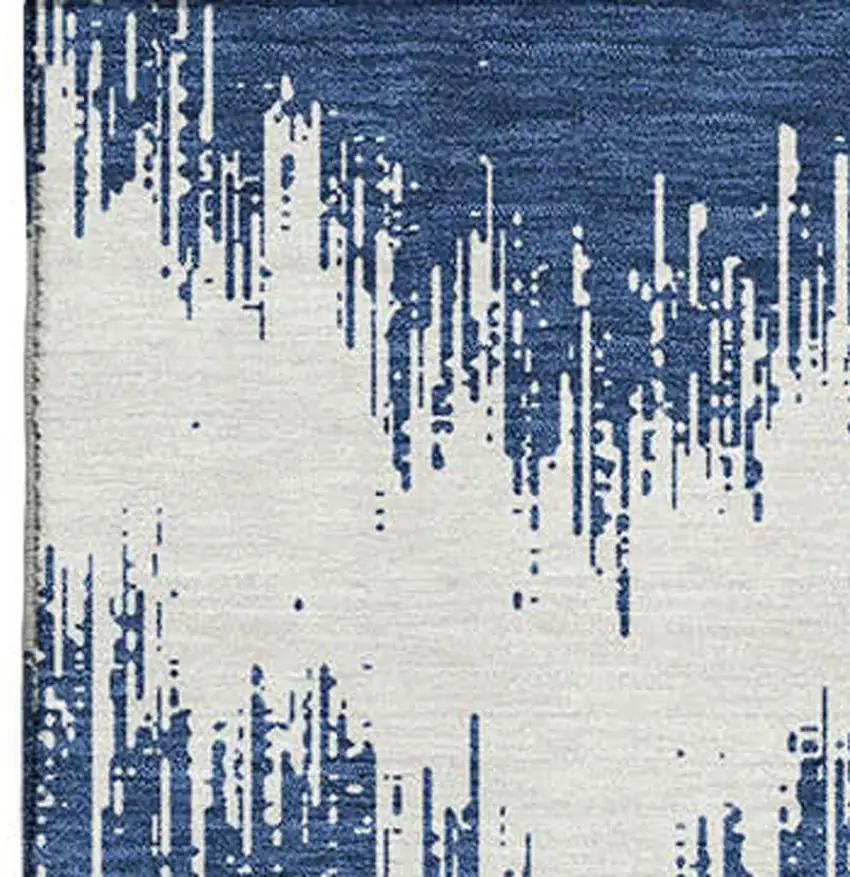 Navy Blue And Ivory Chevron Washable Area Rug With UV Protection Photo 4