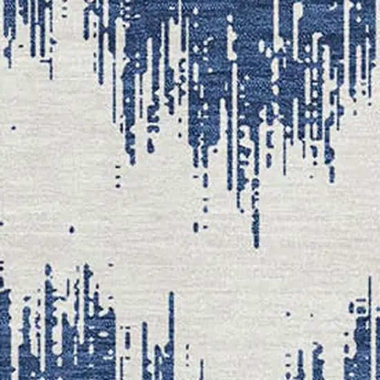 Navy Blue And Ivory Chevron Washable Area Rug With UV Protection Photo 3