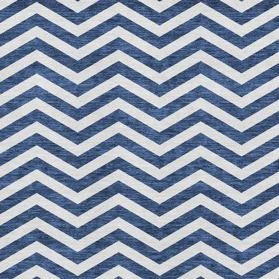 Navy Blue And Ivory Chevron Washable Area Rug With UV Protection Photo 3
