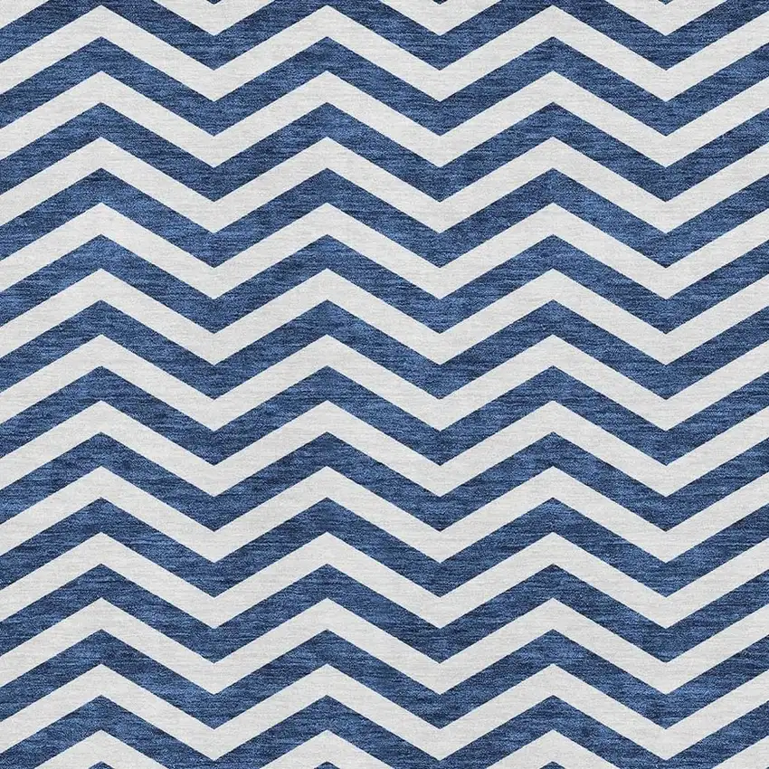 Navy Blue And Ivory Chevron Washable Area Rug With UV Protection Photo 3