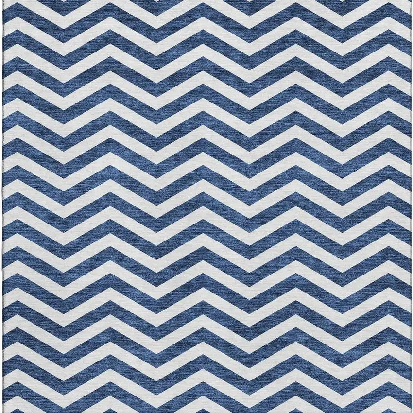 Navy Blue And Ivory Chevron Washable Area Rug With UV Protection Photo 3