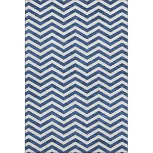 Photo of Navy Blue And Ivory Chevron Washable Area Rug With UV Protection