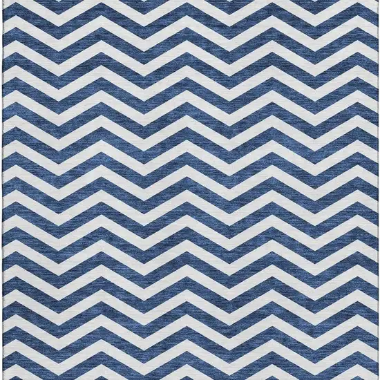 Navy Blue And Ivory Chevron Washable Area Rug With UV Protection Photo 3