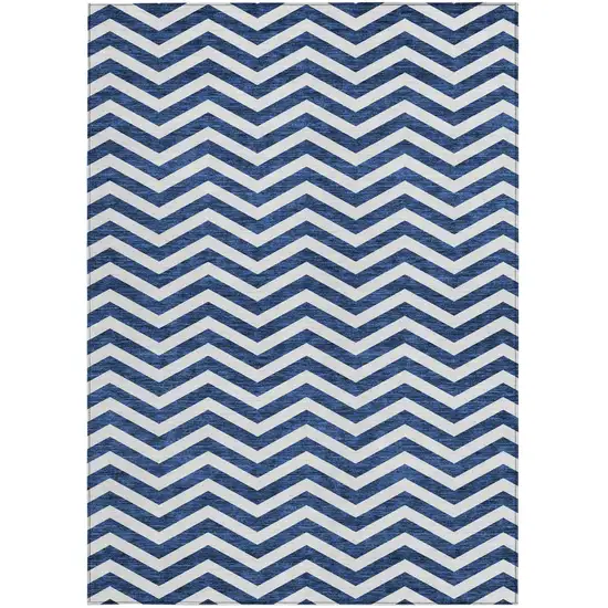Navy Blue And Ivory Chevron Washable Indoor Outdoor Area Rug Photo 8