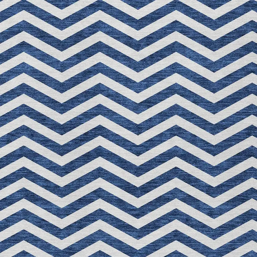 Navy Blue And Ivory Chevron Washable Indoor Outdoor Area Rug Photo 6