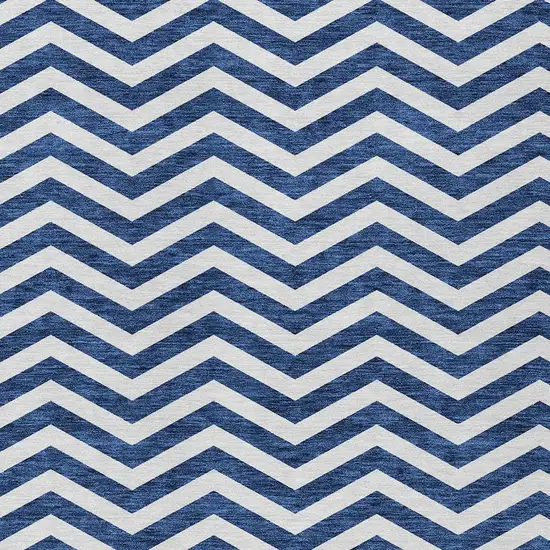 Navy Blue And Ivory Chevron Washable Indoor Outdoor Area Rug Photo 6