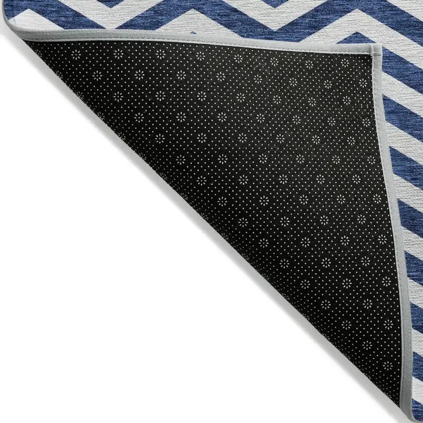 Navy Blue And Ivory Chevron Washable Indoor Outdoor Area Rug Photo 4