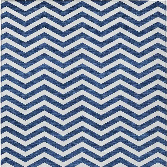 Navy Blue And Ivory Chevron Washable Indoor Outdoor Area Rug Photo 8