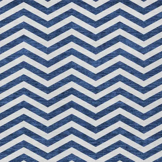 Navy Blue And Ivory Chevron Washable Indoor Outdoor Area Rug Photo 6