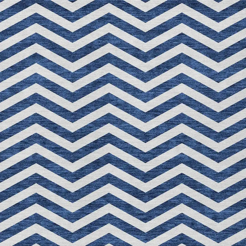 Navy Blue And Ivory Chevron Washable Indoor Outdoor Area Rug Photo 6