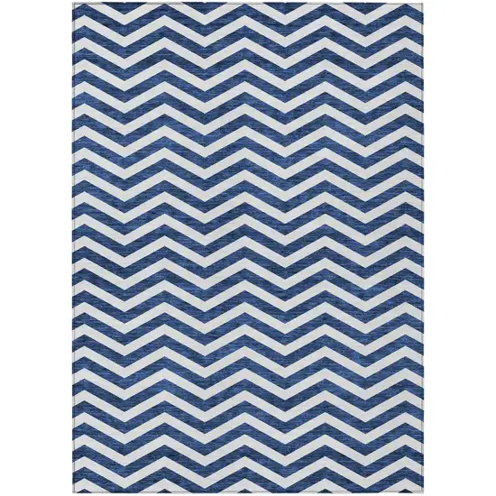 Navy Blue And Ivory Chevron Washable Indoor Outdoor Area Rug Photo 2