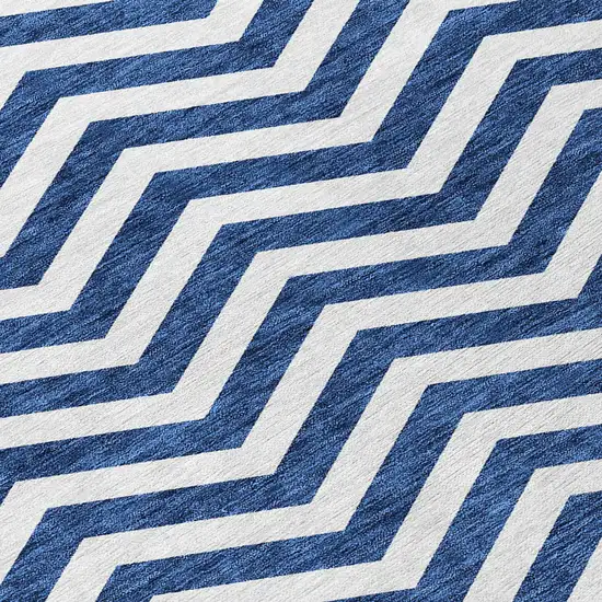 Navy Blue And Ivory Chevron Washable Indoor Outdoor Area Rug Photo 7