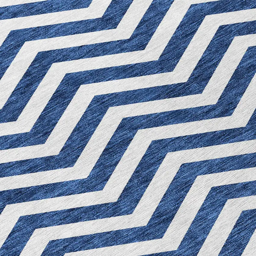 Navy Blue And Ivory Chevron Washable Indoor Outdoor Area Rug Photo 7