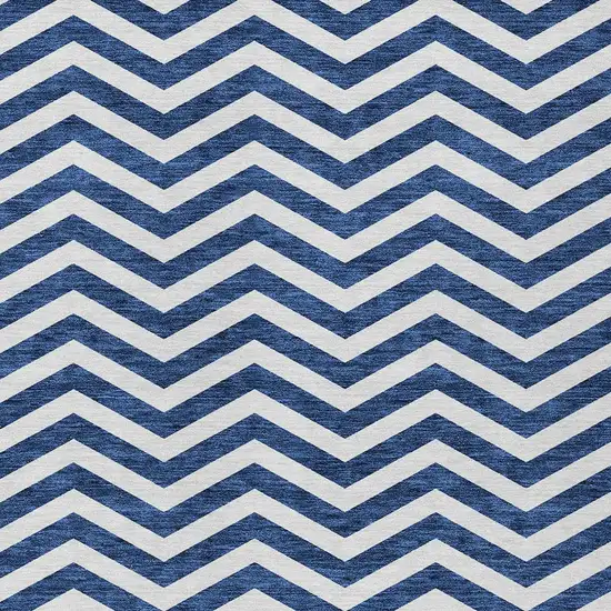 Navy Blue And Ivory Chevron Washable Indoor Outdoor Area Rug Photo 6