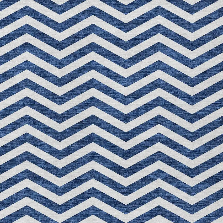 Navy Blue And Ivory Chevron Washable Indoor Outdoor Area Rug Photo 6