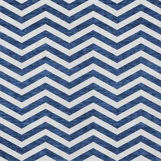 Navy Blue And Ivory Chevron Washable Indoor Outdoor Area Rug Photo 6