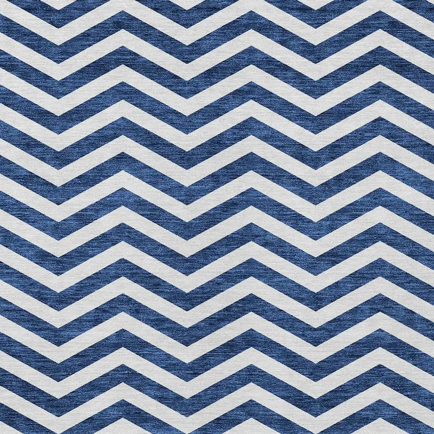 Navy Blue And Ivory Chevron Washable Indoor Outdoor Area Rug Photo 6