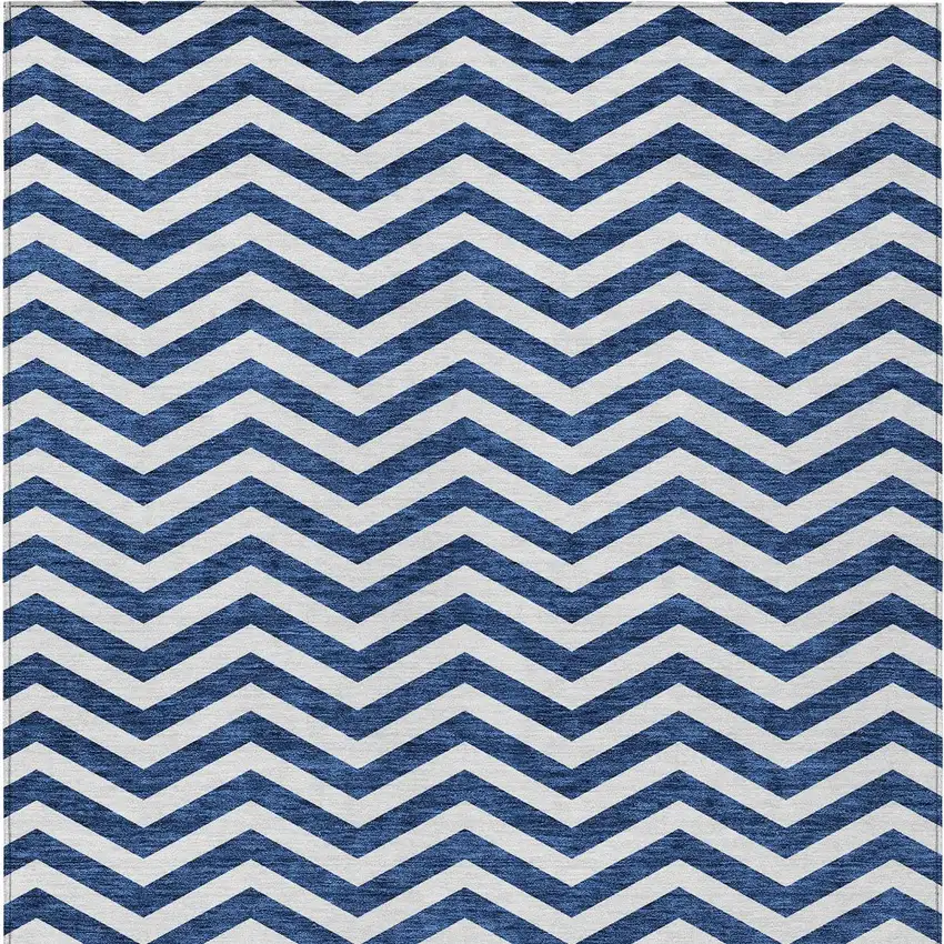 Navy Blue And Ivory Chevron Washable Indoor Outdoor Area Rug Photo 8