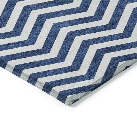 Navy Blue And Ivory Chevron Washable Indoor Outdoor Area Rug Photo 5