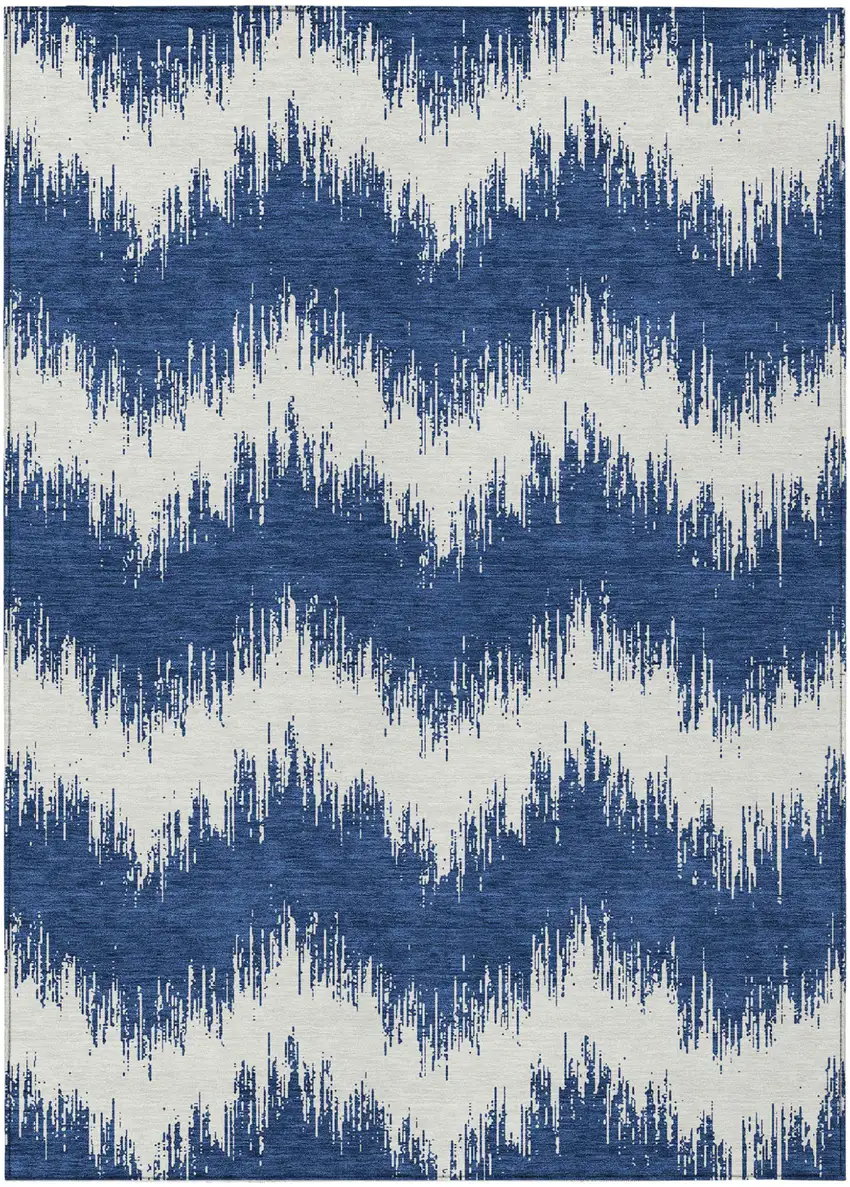 Navy Blue And Ivory Chevron Washable Indoor Outdoor Area Rug Photo 2