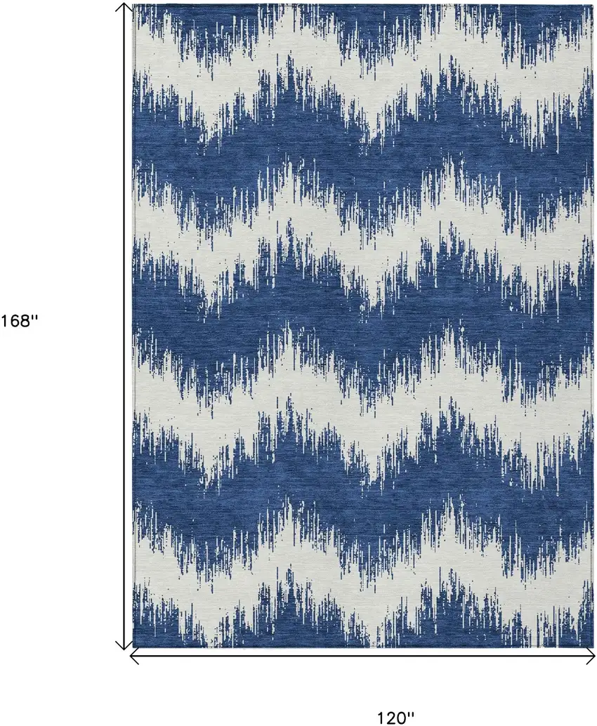 Navy Blue And Ivory Chevron Washable Indoor Outdoor Area Rug Photo 3