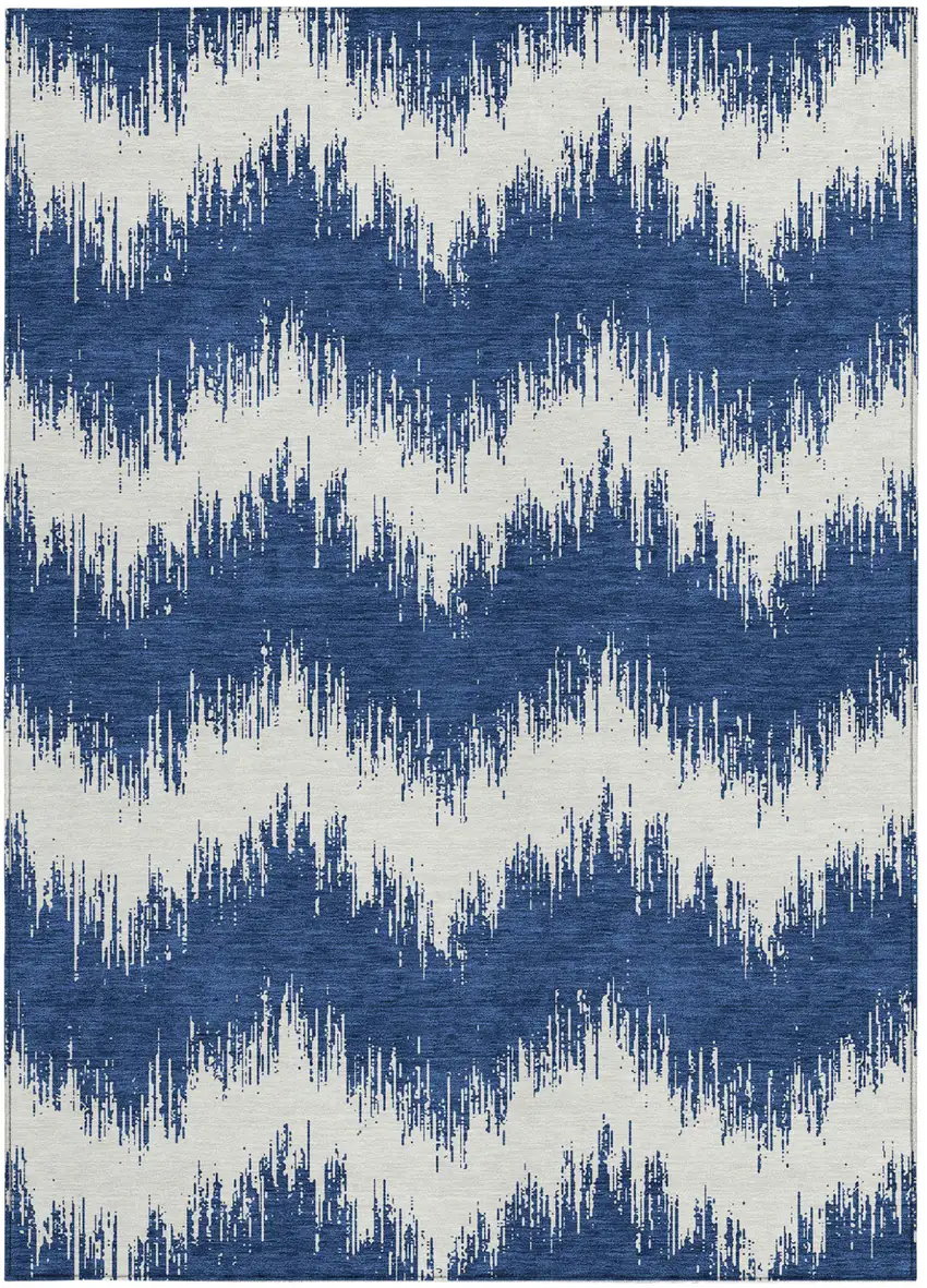 Navy Blue And Ivory Chevron Washable Indoor Outdoor Area Rug Photo 7
