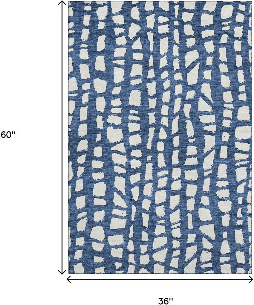 Navy Blue And Ivory Cobblestone Washable Area Rug With UV Protection Photo 8