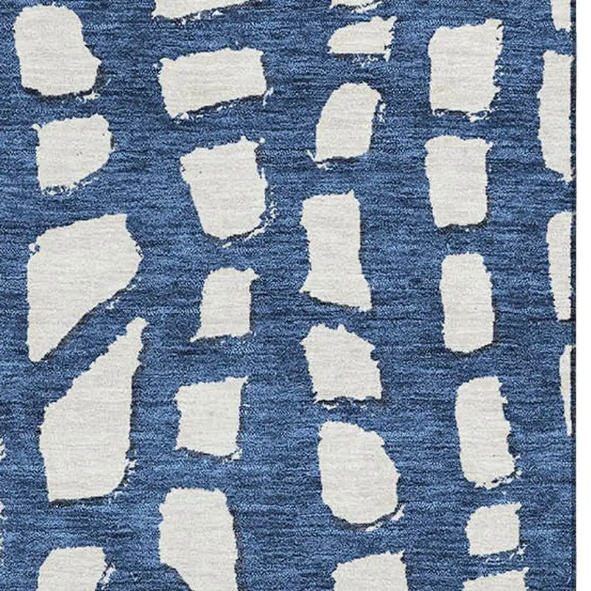 Navy Blue And Ivory Cobblestone Washable Area Rug With UV Protection Photo 4