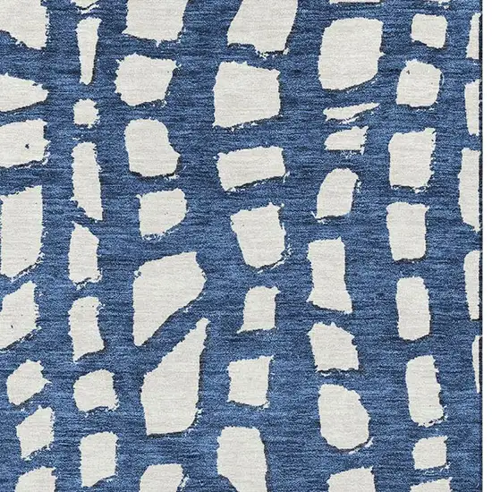 Navy Blue And Ivory Cobblestone Washable Area Rug With UV Protection Photo 5