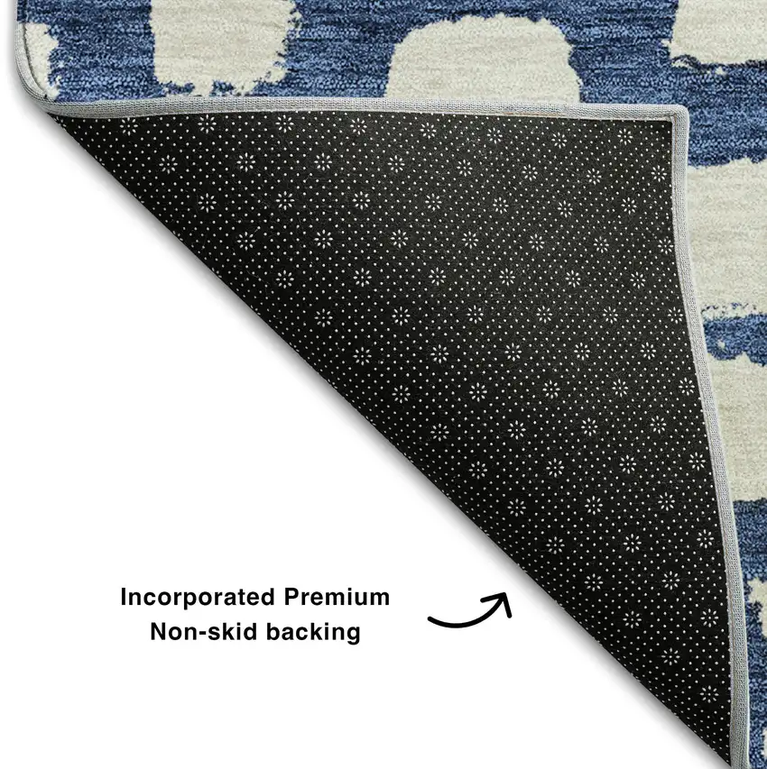 Navy Blue And Ivory Cobblestone Washable Area Rug With UV Protection Photo 7