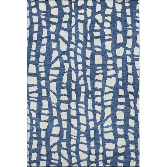 Navy Blue And Ivory Cobblestone Washable Area Rug With UV Protection Photo 4